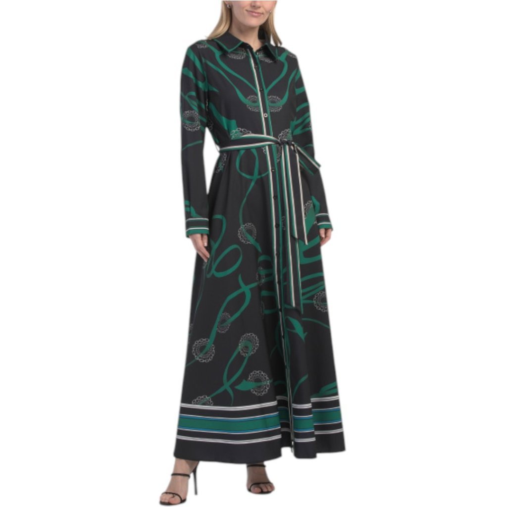 Nancy Yang Button Down Border Shirt Dress